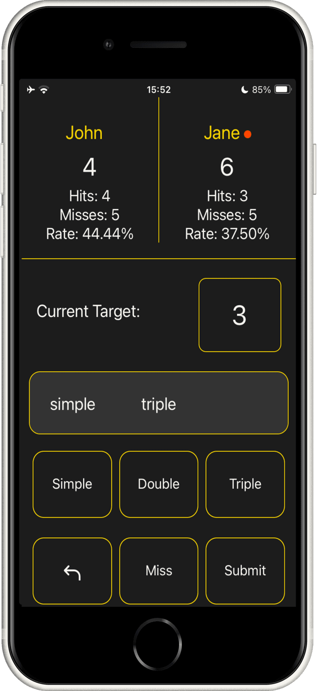 Practice mode for singles training in DartsZone app